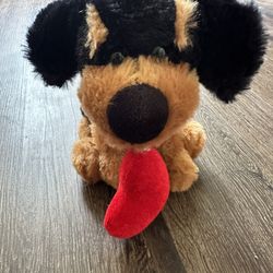 Dan Dee Brown Black Puppy Dog Red heart Plush Stuffed Animal Soft Toy 7"