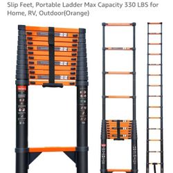 Ladder, 16.5FT Aluminum Collapsible Extension Ladder with 2 Triangle Stabilizers & Non-Slip Feet, Portable Ladder Max Capacity 330 LBS for Home, RV, O