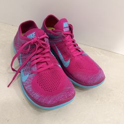 Nike Free 4.0 Flyknit Running Shoes Pink Blue Women Size 9.5