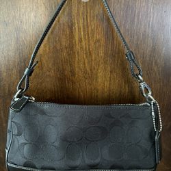 Coach Black Canvas Sig Demi Pouch Purse Handbag w/ Strap 6094 Monogrammed