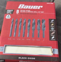 Bauer 8 PC Black Oxide Silver & Deming Drill Bit Set with Wood Case