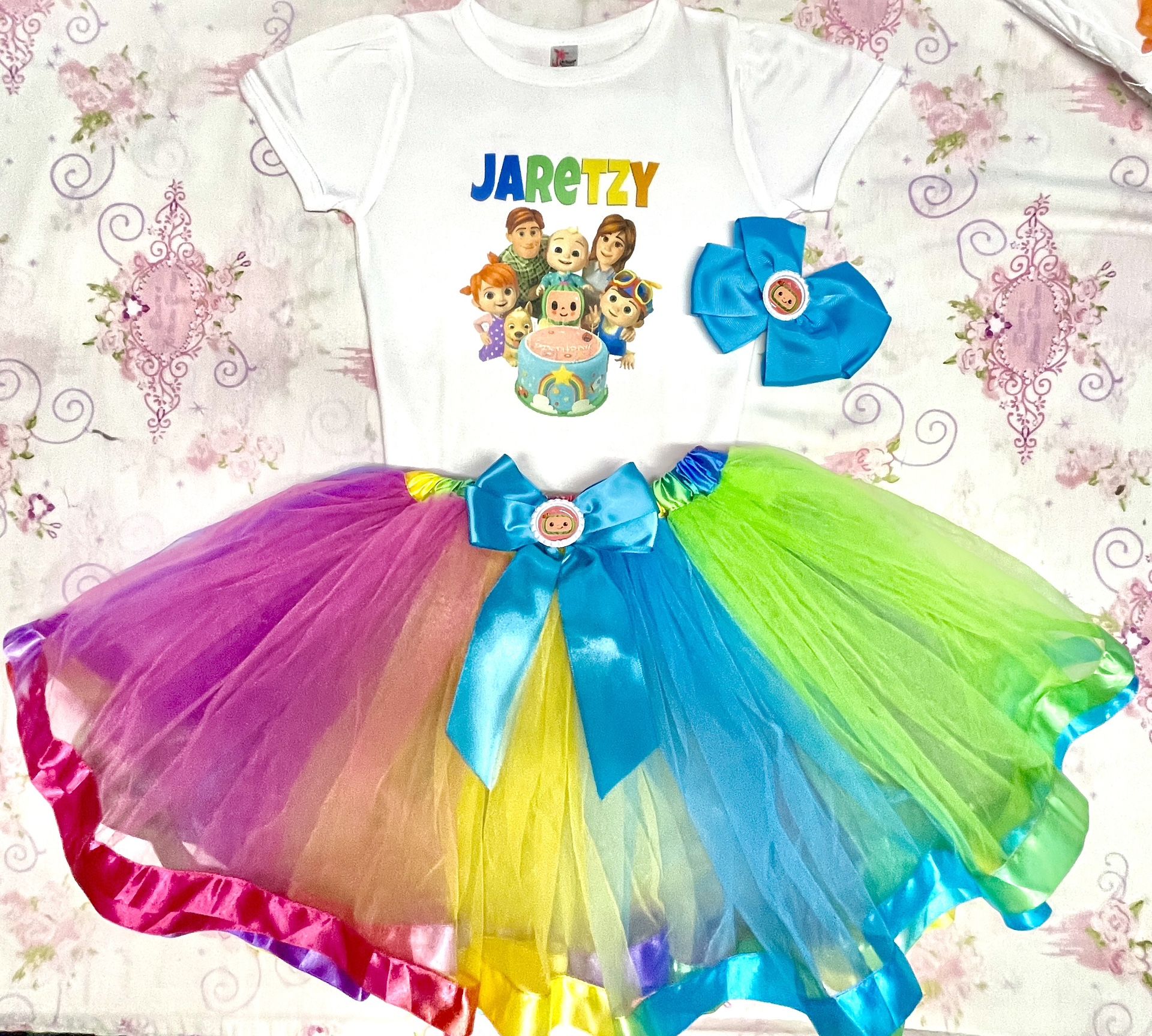cocomelon tutu dress for 6th birthday personalized with name and number 3 pieces