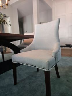 Set of 4 Like-New Tufted Dining Chairs with Nailhead Trim – $450