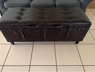 Large Vintage Faux Leather Storage Bench