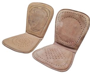 Pair Vintage Mexican Leather Car Seat Cushions Respaldo Eagle & Horse Tooled