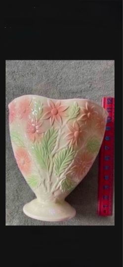 CA. VASE. 9”TALL. 8.5” ACOSS AT TOP OPENING. CROCKERY TYPE OF MATERIAL