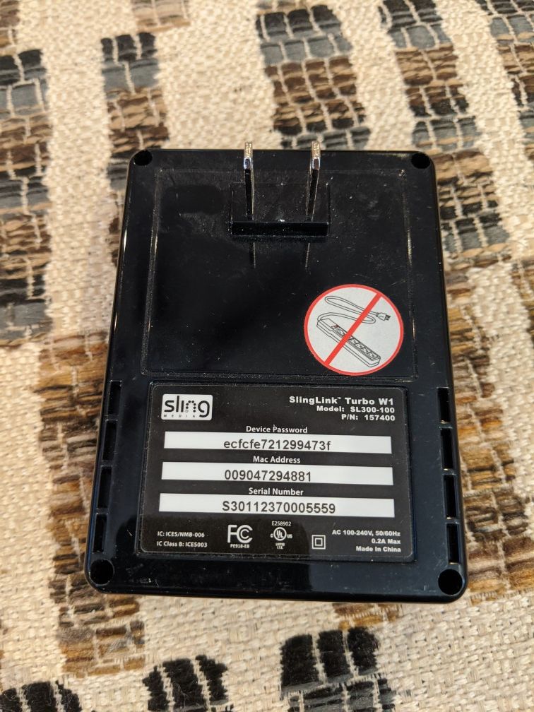 Dish Sling Media ES157089 SlingLink Turbo W1 HomePlug Ethernet Adapter