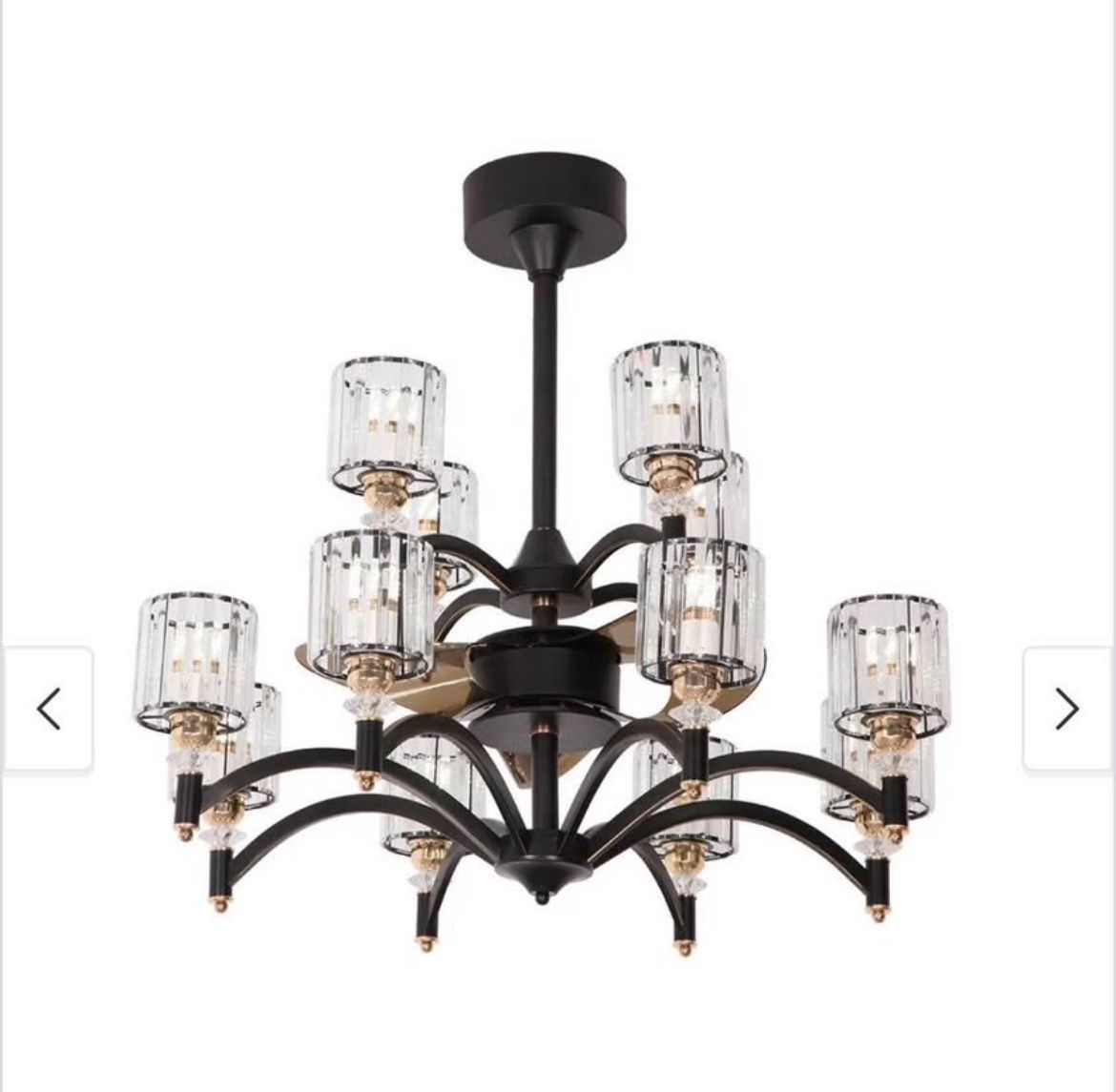 35"Luxury Crystal Matte Black Ceiling Fan with Remote Control