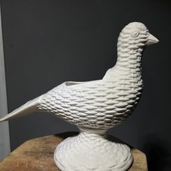 Vintage White Ceramic Bird Planter | UNIQUE Hand Made and Wicker-Look Dove
