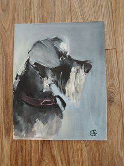 Oil painting on board,schnauzer,11x14