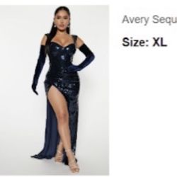 Avery Sequin Maxi Dress Set - Navy