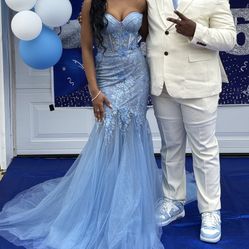 paris blue prom sparkling dress 