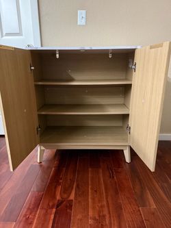 Modern Fluted  Wood Sideboard Cabinet - Marble-Look Top