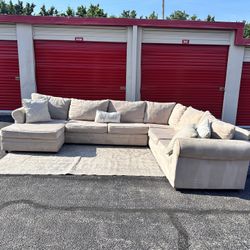FREE DELIVERY | Huge U-Shaped Sectional w/ Ottoman – Soft Beige – Clean & Comfy 