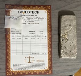 Assayed Silver Bar – 971.93g Pure Silver Content (31.25 Troy Oz AG)