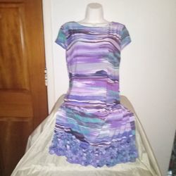 Elegant purple and blue woman's dress short sleeve size 10