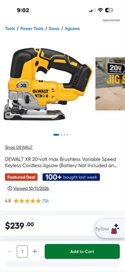 DEWALT XR 20V Cordless Jigsaw