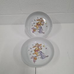 Disneys Winnie the Pooh Falling Leaves by Zrike Dinner Bowl Lot of 2