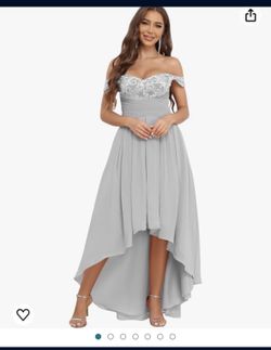 Charming A-Line Off The Shoulder With Pockets Lace Chiffon Dresses