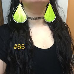 Ethnic Dangle Hand Woven Big Neon Threaded Pear Shaped Yellow Earrings 