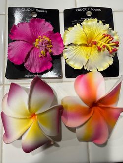 Oluolu Flower Hawaiian Plumeria FOAM Hair Clips Tropical NEW Pink yellow Orange