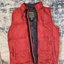 Vintage Eddie Bauer Vest Mens LARGE Red Goose Down Puffer Full Zip
