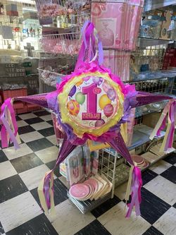1st Birthday Star Piñata pink bundle “7 pieces”