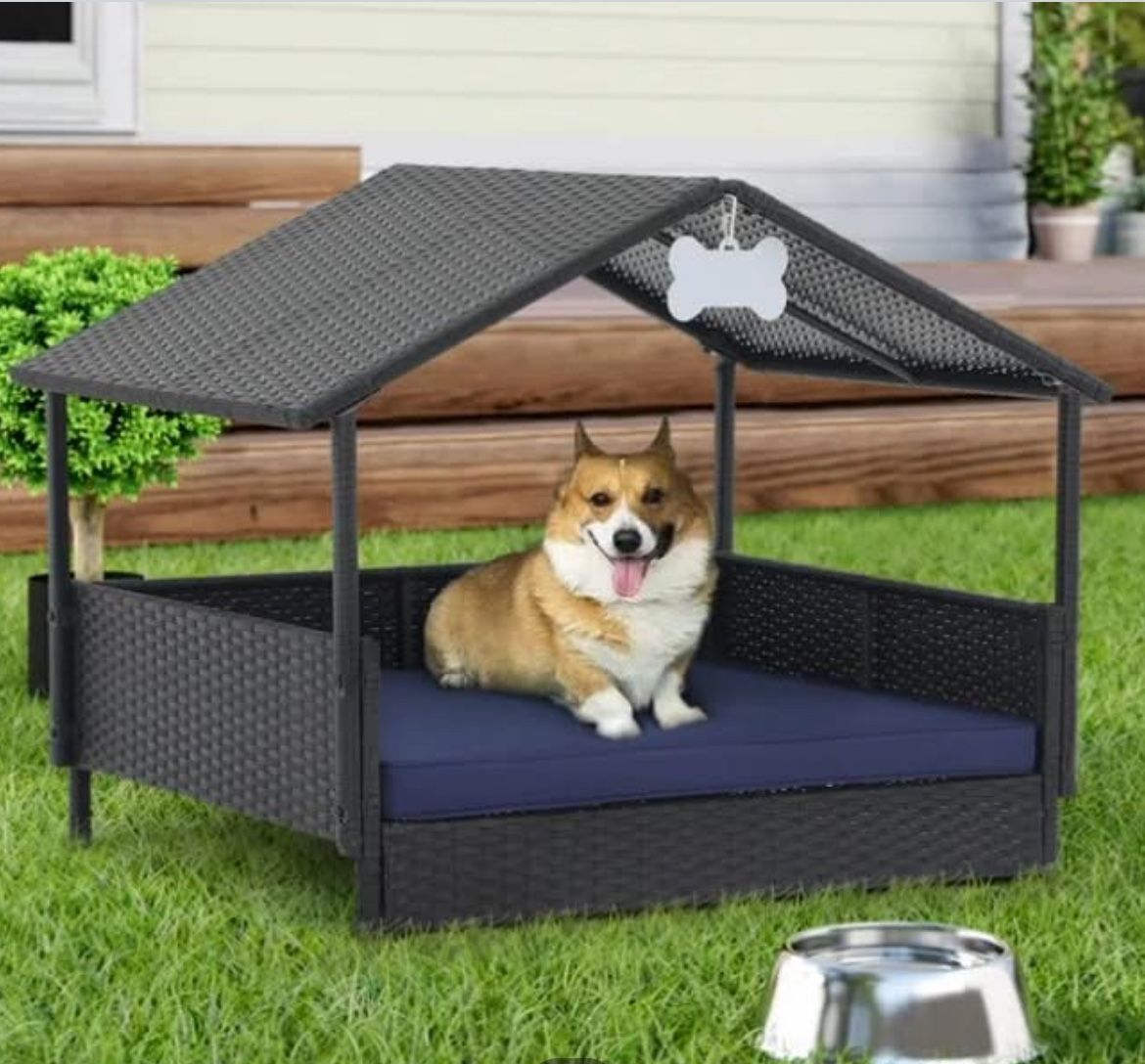 Wicker Dog Sofa With Roof And Cushion New 🆕 ! In Box! 📦