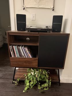 Vinyl Record Player Cabinet - Dark Walnut/Black