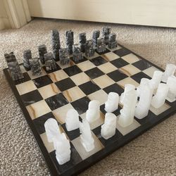 Chess Board, Marble/crystal Hand Carved Pieces 