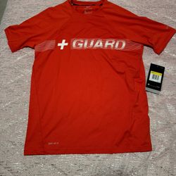 NIKE +Guard Shirt, Women’s Swim, Red Short Sleeve, Size Medium 