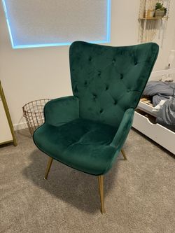 Emerald Green Velvet Wingback Accent Chair – $75
