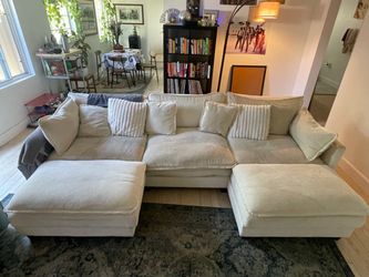 Large Cream Fabric U-Shaped Sectional Sofa