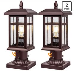 Bronze Post Lights Dusk to Dawn 2 Packs, Outdoor Post Mount Outdoor Light Fixtures, Bronze Patio Pole for Lights Waterproof, Exterior Lamp Post Light