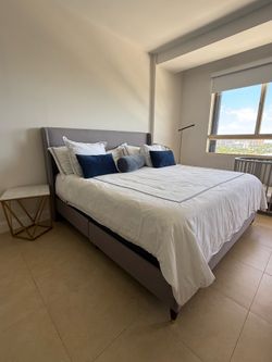 King bed frame - Linen headboard