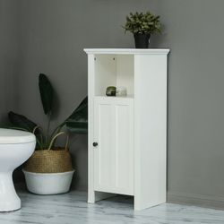 White MDF Wood Floor Bathroom Storage Cabinet