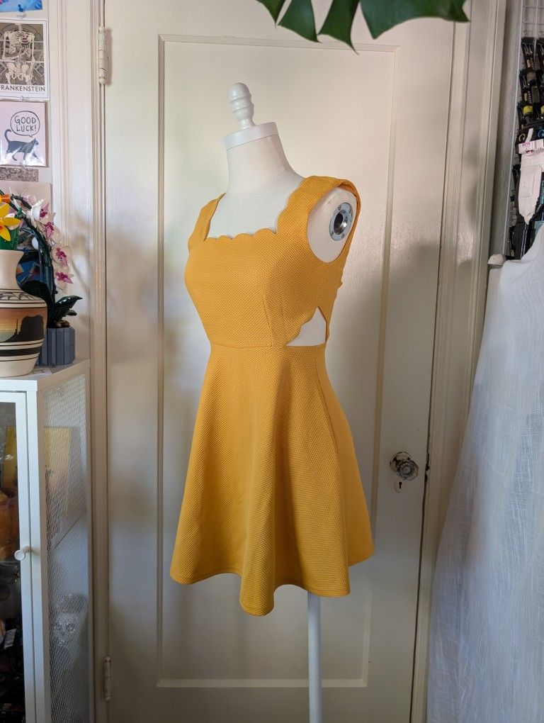 Francesca's Summer Dress Size XXS Heidi Pique Woven Yellow Dress