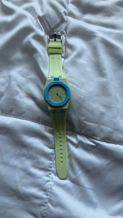Lime Green and Blue Rubber Analog Watch