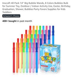 Inscraft 40 Pack 14’’ Big Bubble Wands, 8 Colors Bubbles Bulk for Summer Toy, Outdoor / Indoor Activity Use, Easter, Birthday, Graduation, Shower, Bub