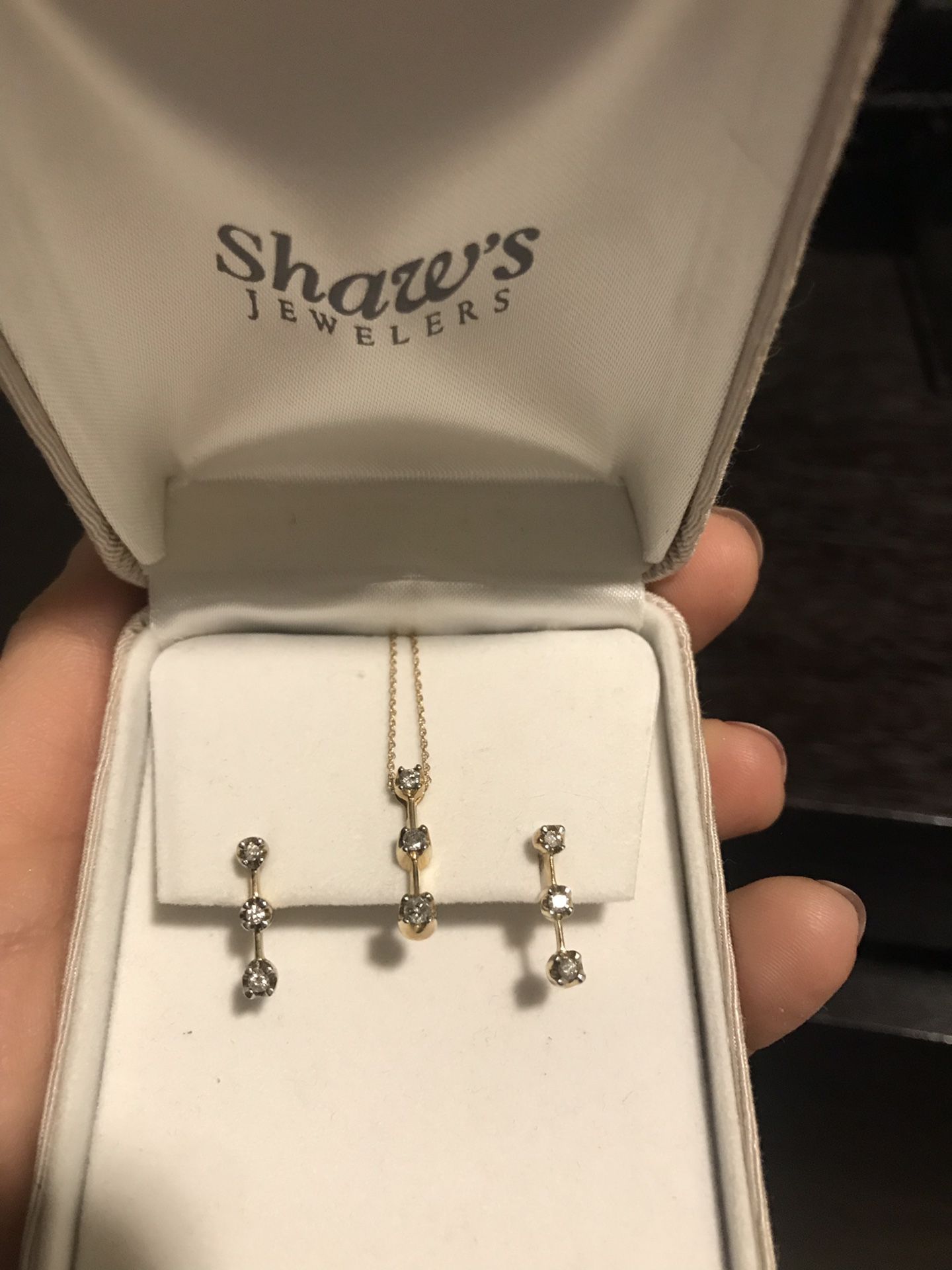 Shaw’s jewelers 14k and diamonds earrings and necklace set