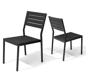 (Set of 2) Aluminum Frame Stackable Patio Outdoor Dining Chairs with Wood Plastic Composite Panels, Black