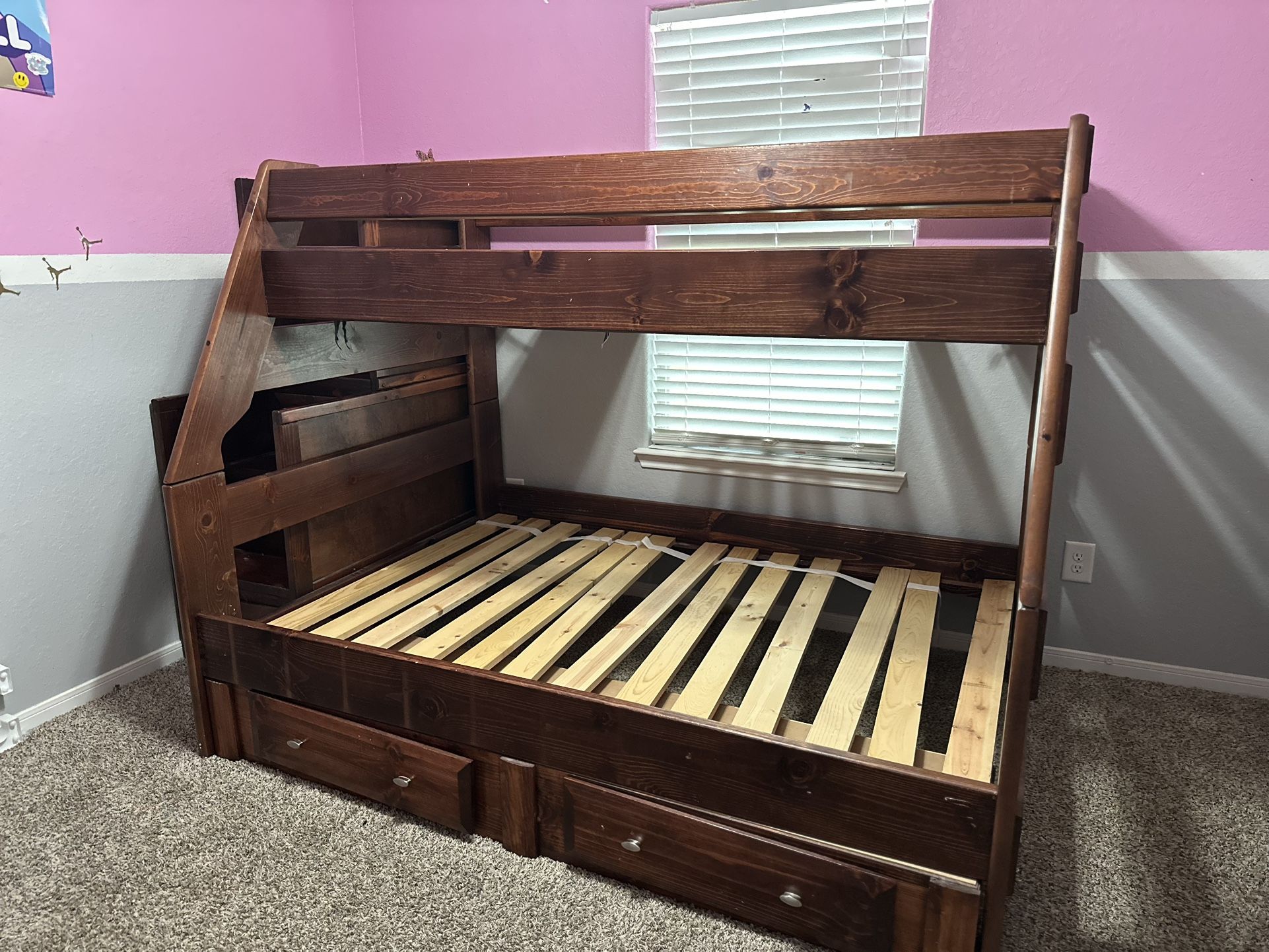 Twin Over Full Bunk Bed With 6 Drawers Good Condition