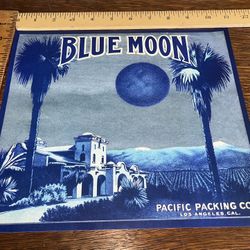 Blue Moon Pacific Packing Co.  Crate Label Art Los Angeles California 