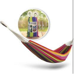 Bliss 10’ Indoor/Outdoor Hammock in a bag with hanging hardware in “Mardi Gras” (colorful stripes)