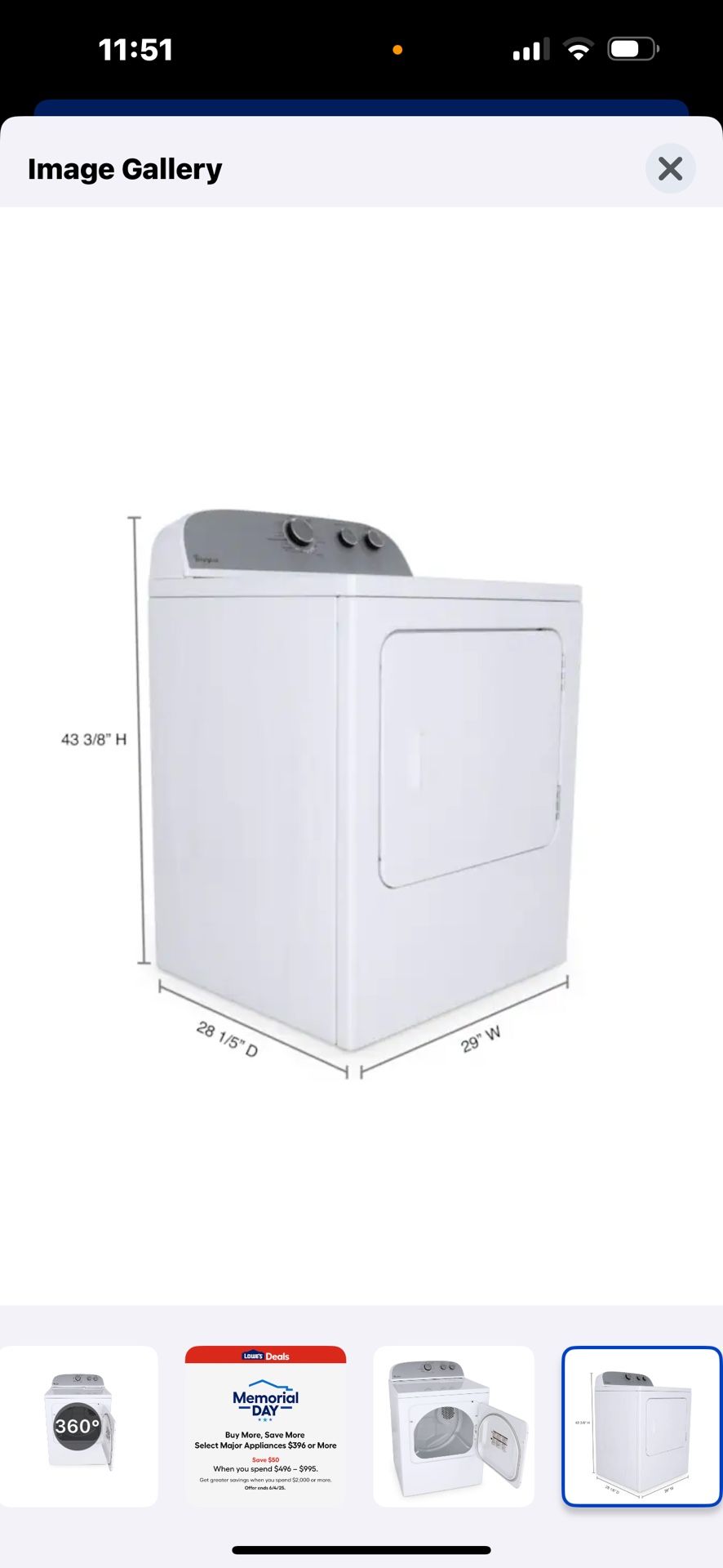 Whirlpool 7cu Ft Vented Electric Dryer White 2024 