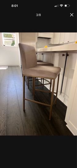 4 Gray Velvet Bar Stools