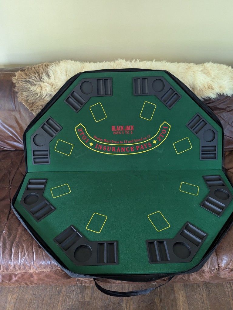 Deluxe Folding Poker and Blackjack Combo Table Top with Case & Poker Chips with Case