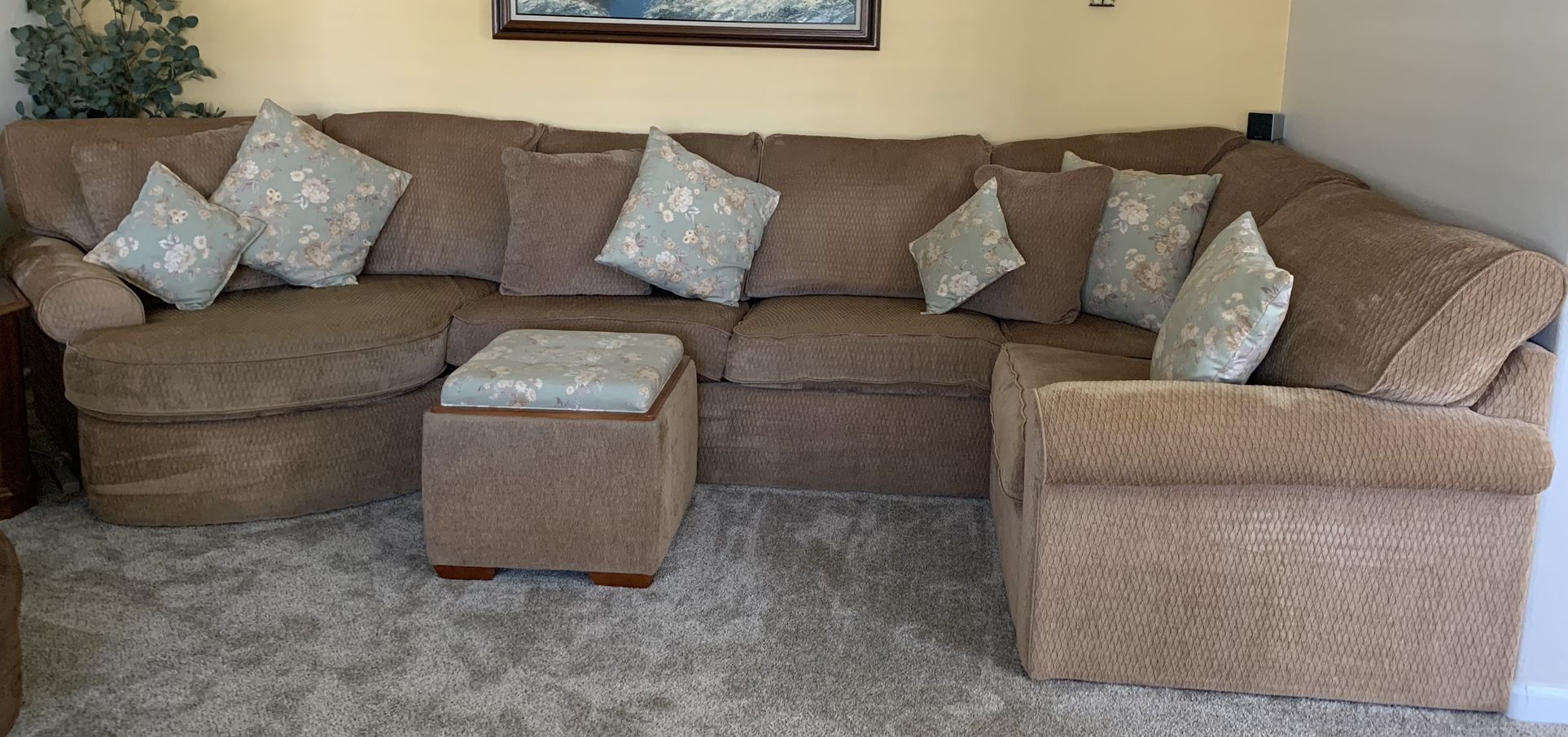 LazBoy Sectional with Storage Ottoman And 9 Pillows