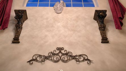 Ornate Fleur-de-Lis Scrollwork Metal Wall Decor Over Door
