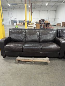 Warehouse sale ***Spacious Dark Brown Upholstered Three-Seater Sofa